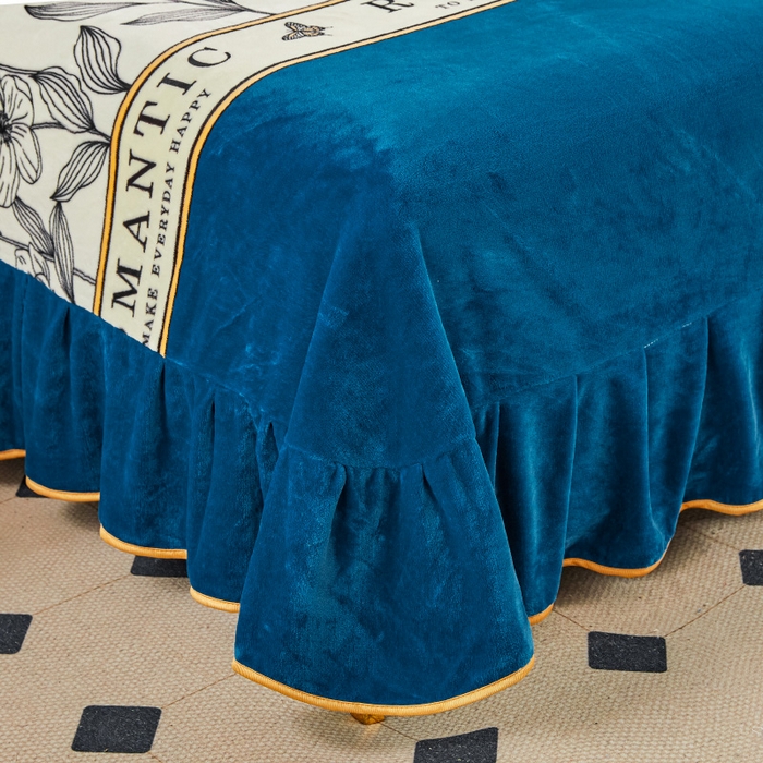 91家纺网 家纺一手货源 找家纺 博兰蒂 2025新款床裙款高克重牛奶绒印花四件套 一路生花