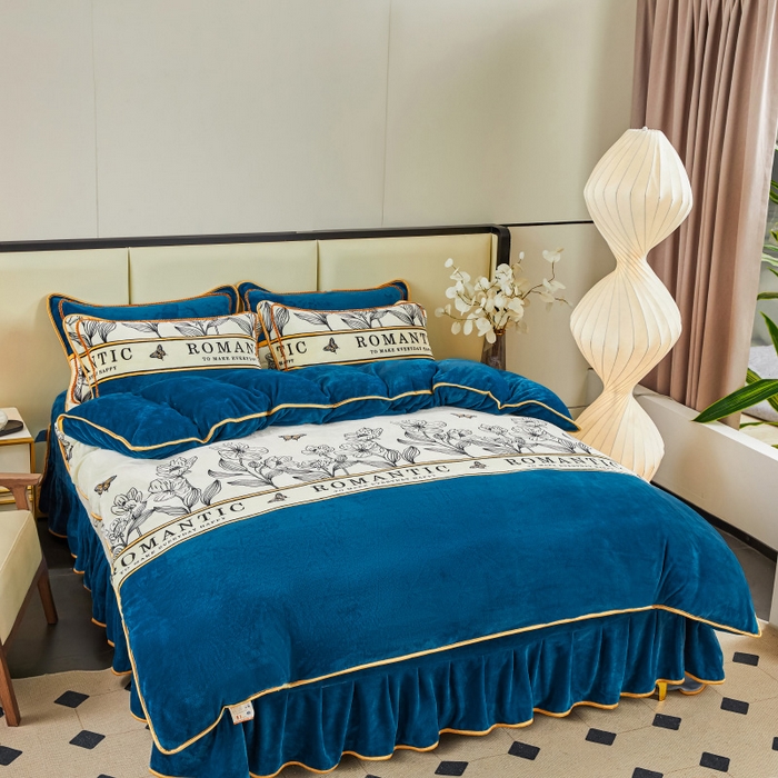 91家纺网 家纺一手货源 找家纺 博兰蒂 2025新款床裙款高克重牛奶绒印花四件套 一路生花