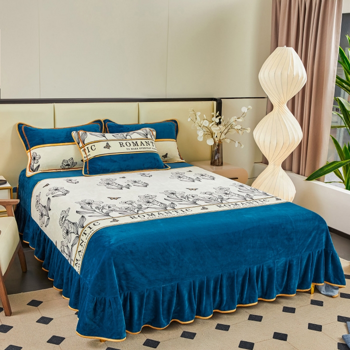 91家纺网 家纺一手货源 找家纺 博兰蒂 2025新款床裙款高克重牛奶绒印花四件套 一路生花