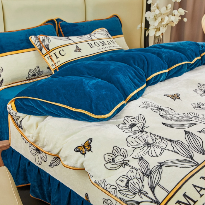 91家纺网 家纺一手货源 找家纺 博兰蒂 2025新款床裙款高克重牛奶绒印花四件套 一路生花