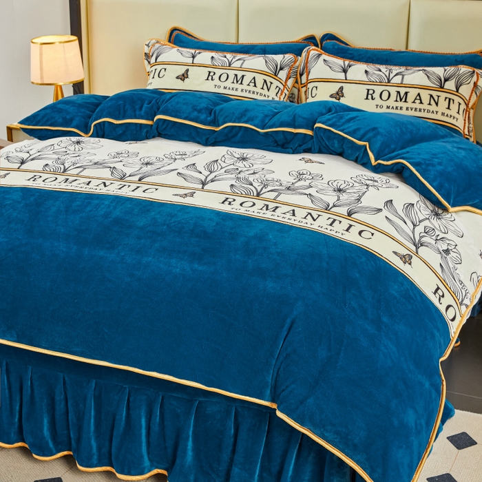 91家纺网 家纺一手货源 找家纺 博兰蒂 2025新款床裙款高克重牛奶绒印花四件套 一路生花