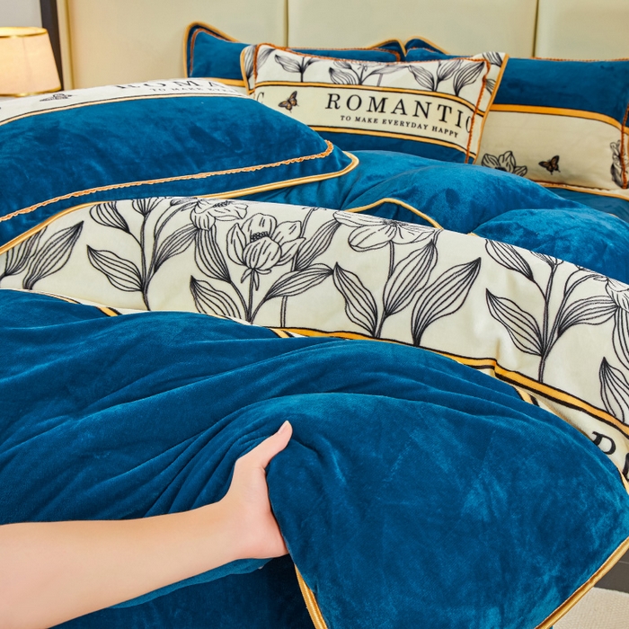 91家纺网 家纺一手货源 找家纺 博兰蒂 2025新款床裙款高克重牛奶绒印花四件套 一路生花