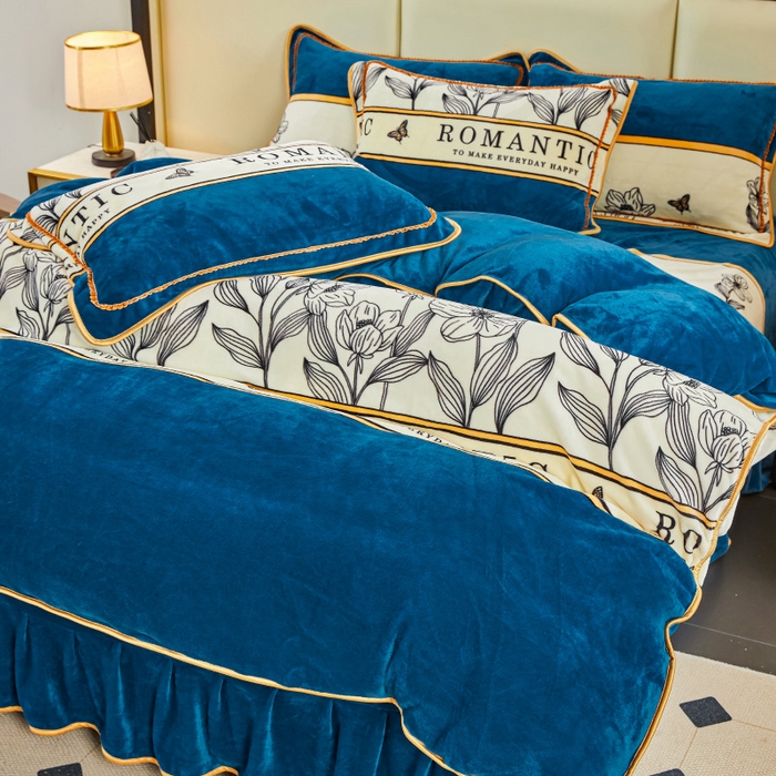 91家纺网 家纺一手货源 找家纺 博兰蒂 2025新款床裙款高克重牛奶绒印花四件套 一路生花