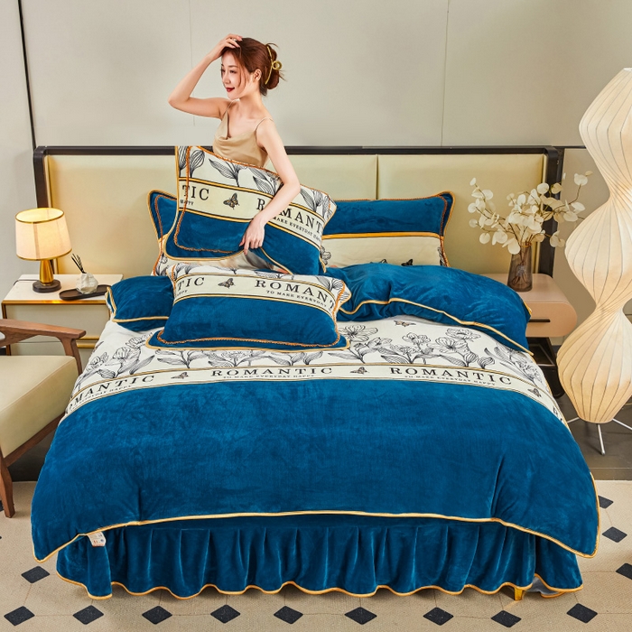 91家纺网 家纺一手货源 找家纺 博兰蒂 2025新款床裙款高克重牛奶绒印花四件套 一路生花