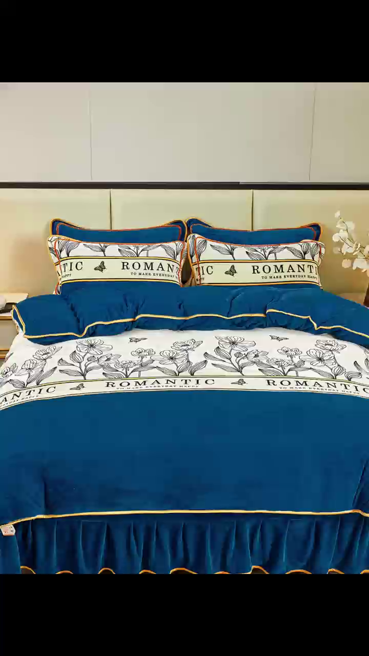 91家纺网 家纺一手货源 找家纺 博兰蒂 2025新款床裙款高克重牛奶绒印花四件套 一路生花