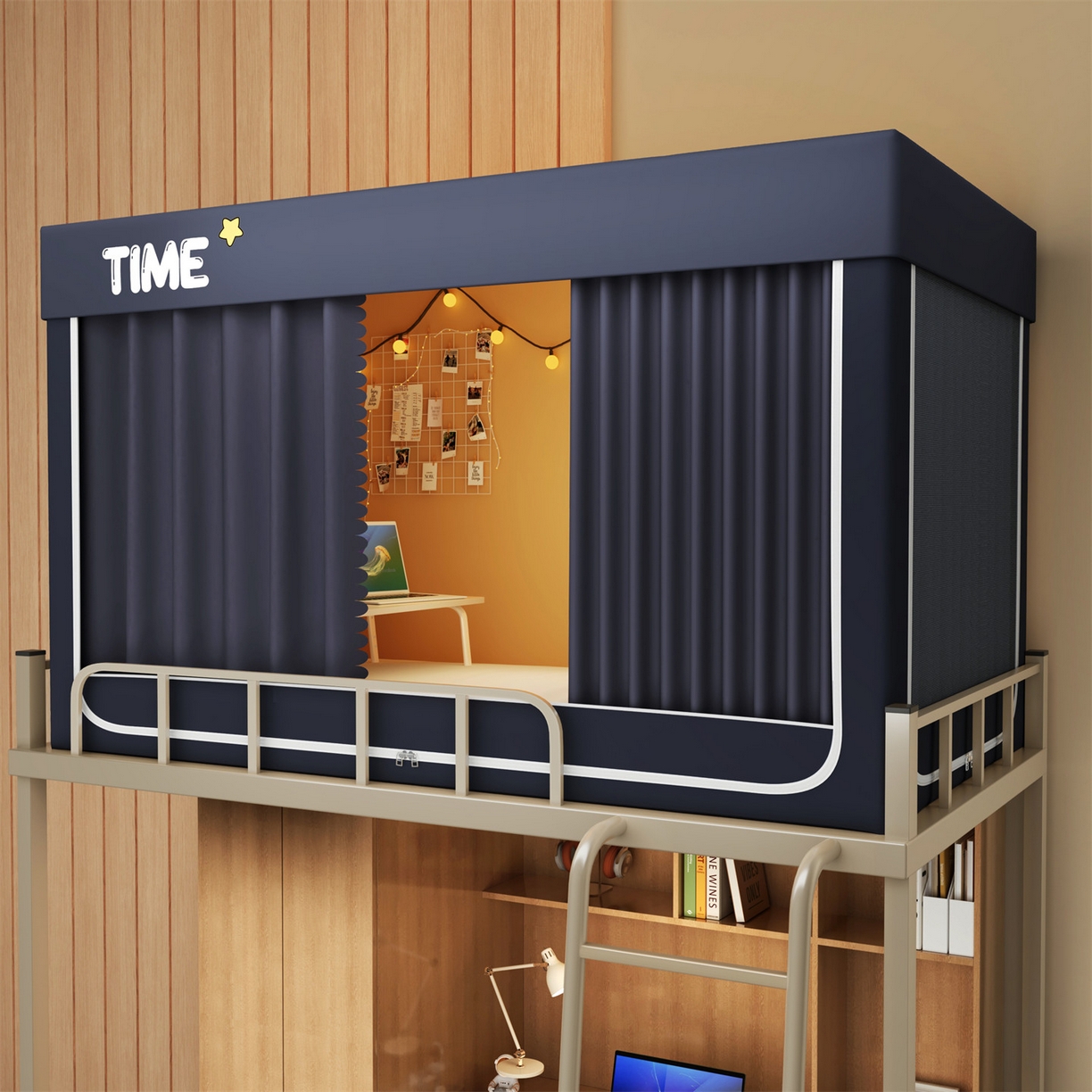 91家纺网 家纺一手货源 找家纺 佳梦家纺 2025新款学生坐床蚊帐-星星系列 星星-深灰