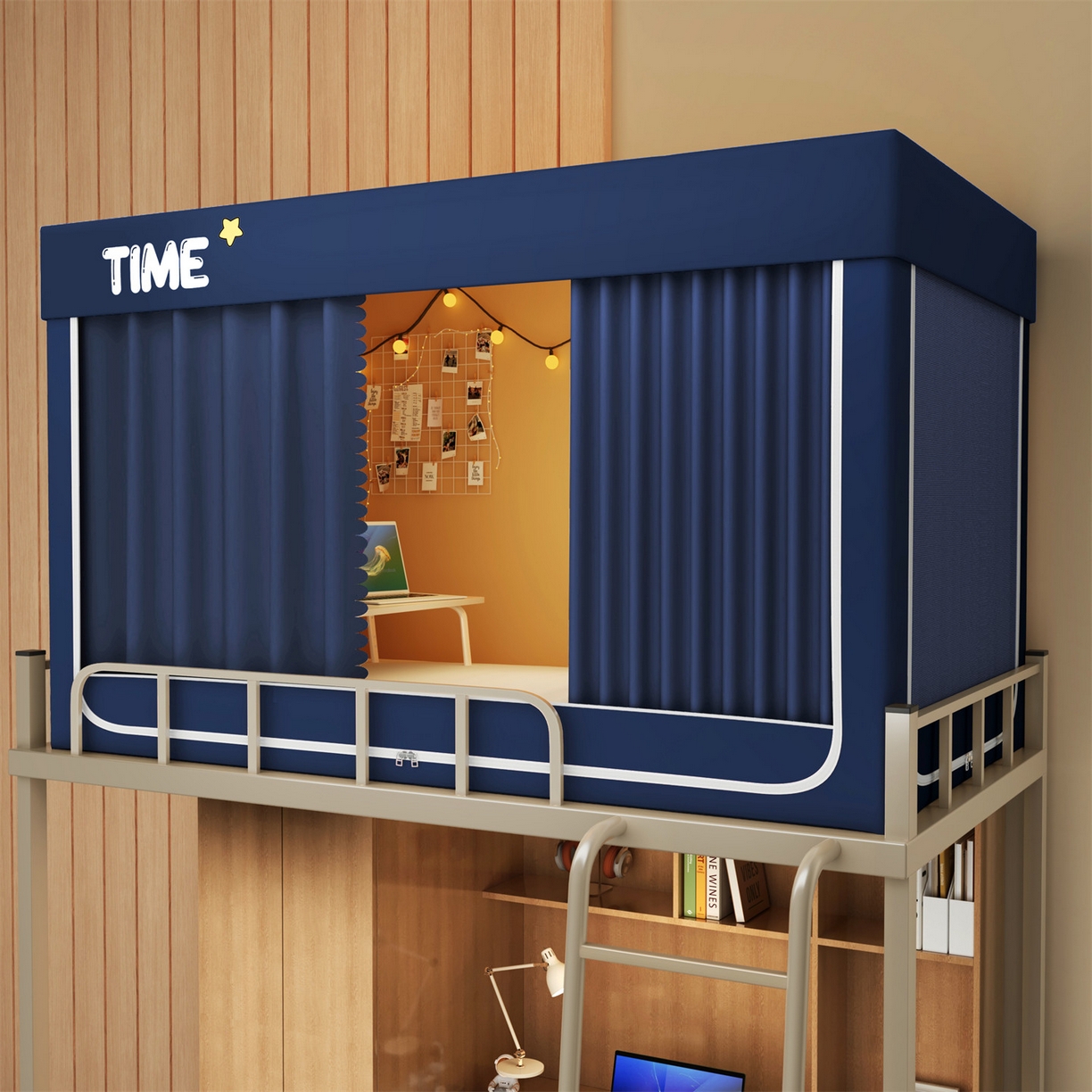 91家纺网 家纺一手货源 找家纺 佳梦家纺 2025新款学生坐床蚊帐-星星系列 星星-藏青