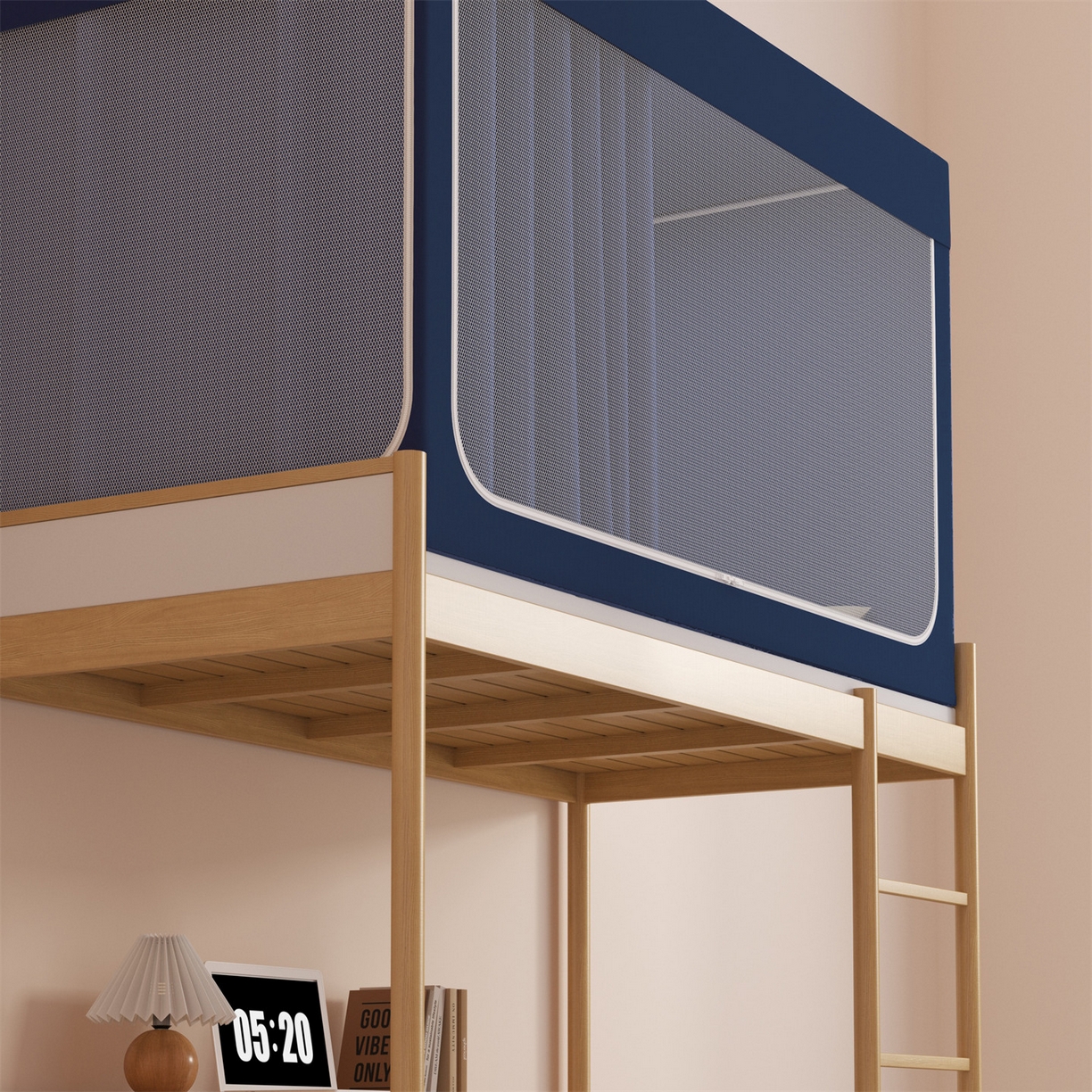 91家纺网 家纺一手货源 找家纺 佳梦家纺 2025新款学生坐床蚊帐-星星系列 星星-藏青