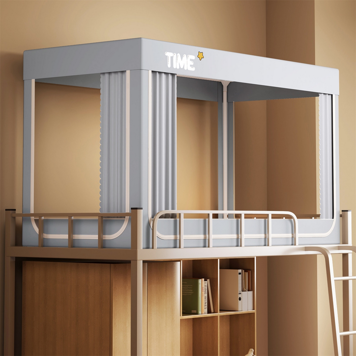 91家纺网 家纺一手货源 找家纺 佳梦家纺 2025新款学生坐床蚊帐-星星系列 星星-大地灰