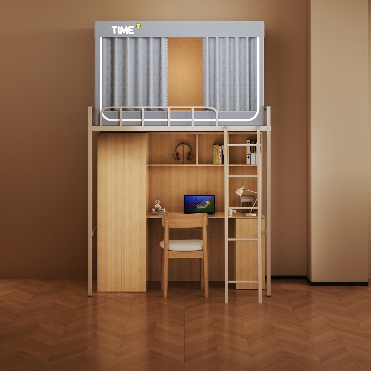 91家纺网 家纺一手货源 找家纺 佳梦家纺 2025新款学生坐床蚊帐-星星系列 星星-大地灰