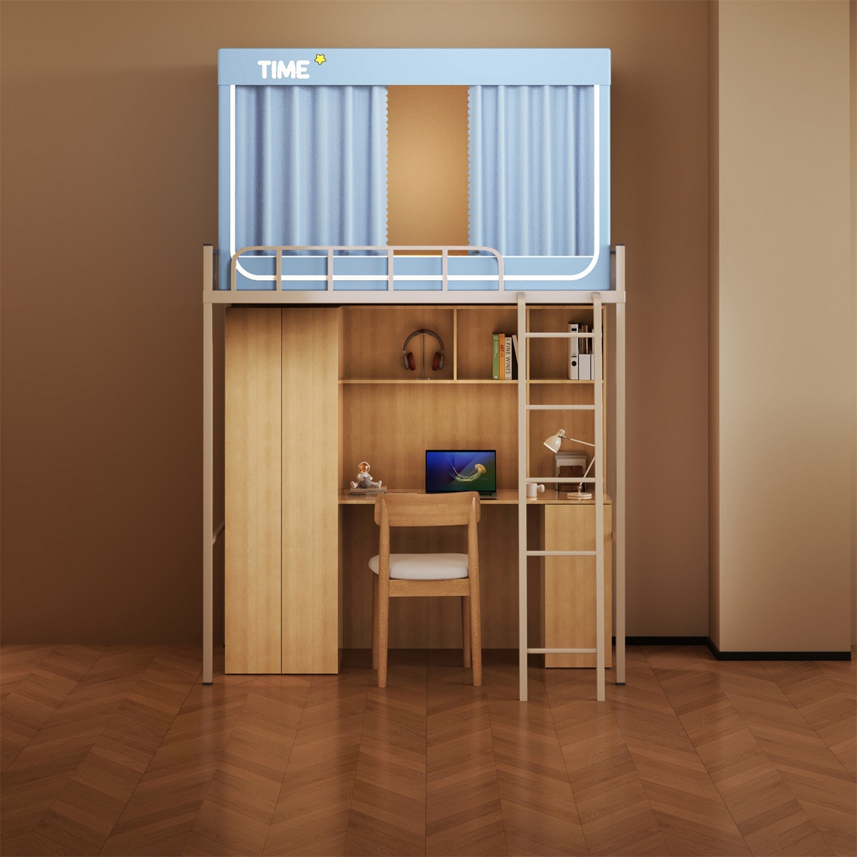 91家纺网 家纺一手货源 找家纺 佳梦家纺 2025新款学生坐床蚊帐-星星系列 星星-海盐蓝