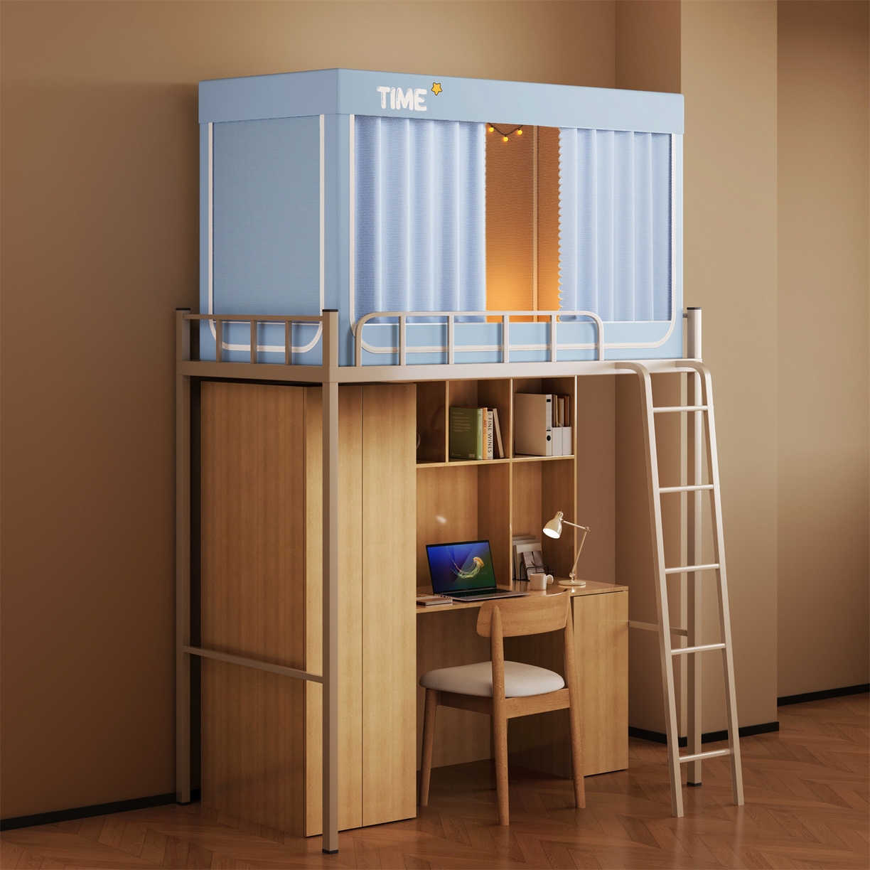 91家纺网 家纺一手货源 找家纺 佳梦家纺 2025新款学生坐床蚊帐-星星系列 星星-海盐蓝