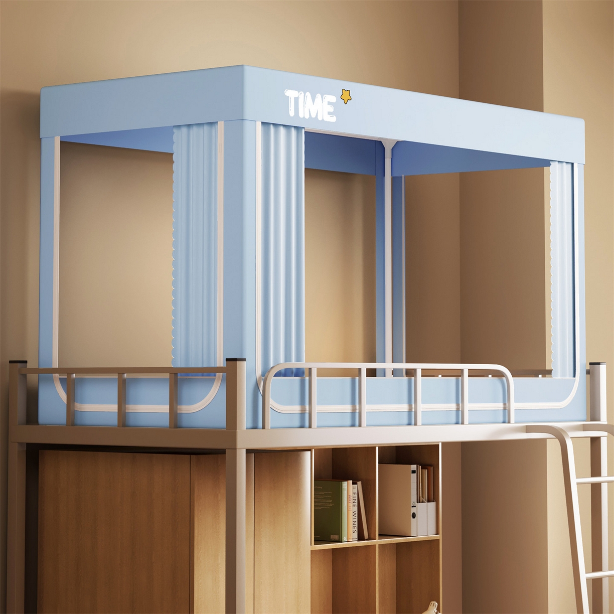 91家纺网 家纺一手货源 找家纺 佳梦家纺 2025新款学生坐床蚊帐-星星系列 星星-海盐蓝