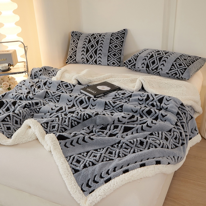楼兰公主 2025新款阳离子羊羔绒菱格毯毛毯毯子-麦格系列 菱格-灰
