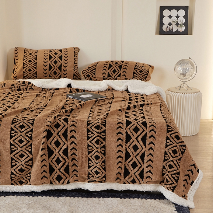 91家纺网 家纺一手货源 找家纺 楼兰公主 2025新款阳离子羊羔绒菱格毯毛毯毯子-麦格系列 菱格-咖