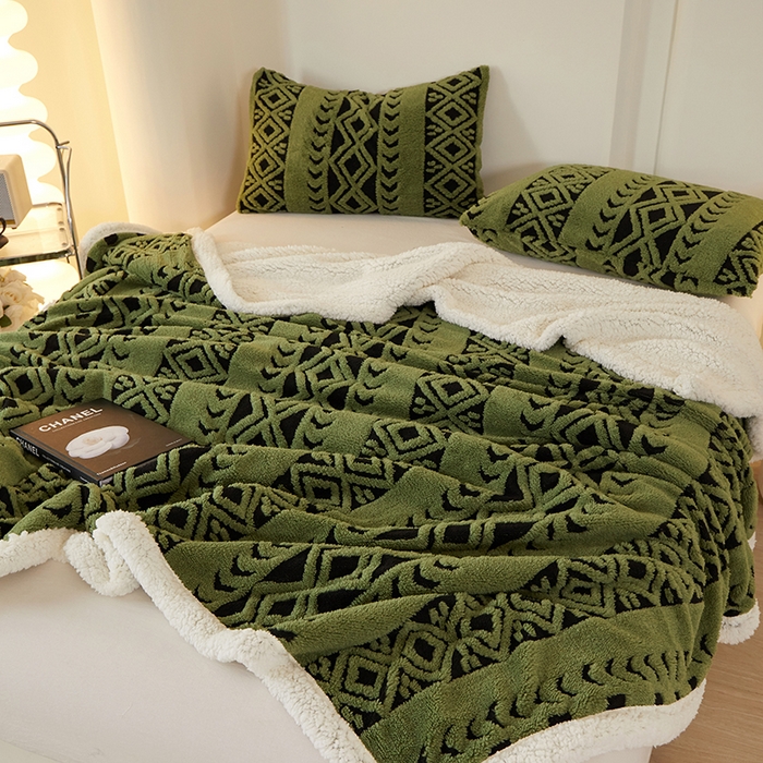 楼兰公主 2025新款阳离子羊羔绒菱格毯毛毯毯子-麦格系列 菱格-绿
