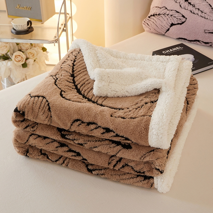 91家纺网 家纺一手货源 找家纺 楼兰公主 2025新款阳离子羊羔绒蕉叶绒毯双层毛毯毯子 蕉叶绒-咖