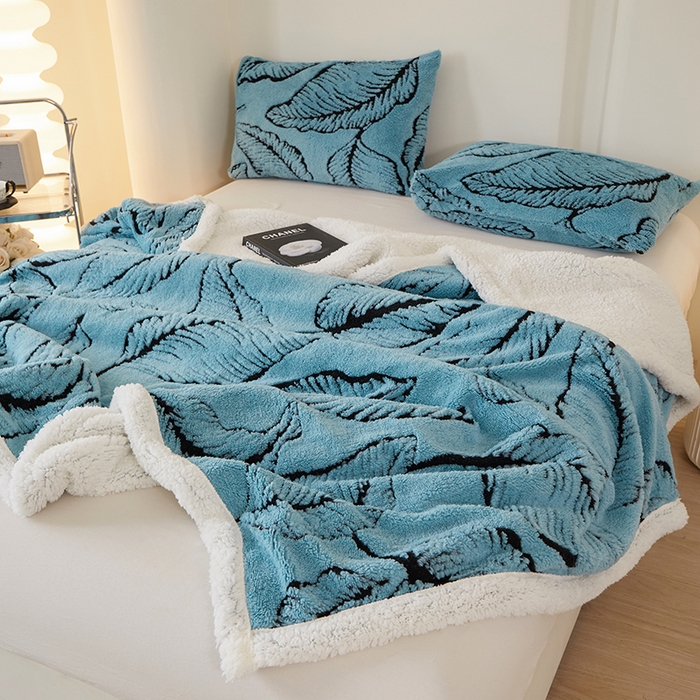 91家纺网 家纺一手货源 找家纺 楼兰公主 2025新款阳离子羊羔绒蕉叶绒毯双层毛毯毯子 蕉叶绒-兰