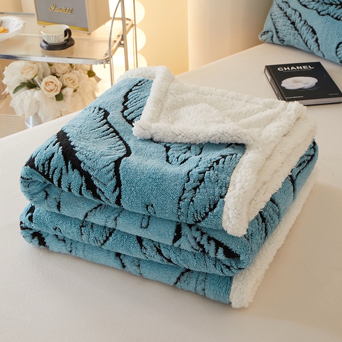 91家纺网 家纺一手货源 找家纺 楼兰公主 2025新款阳离子羊羔绒蕉叶绒毯双层毛毯毯子 蕉叶绒-兰