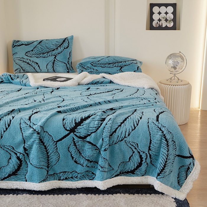 91家纺网 家纺一手货源 找家纺 楼兰公主 2025新款阳离子羊羔绒蕉叶绒毯双层毛毯毯子 蕉叶绒-兰