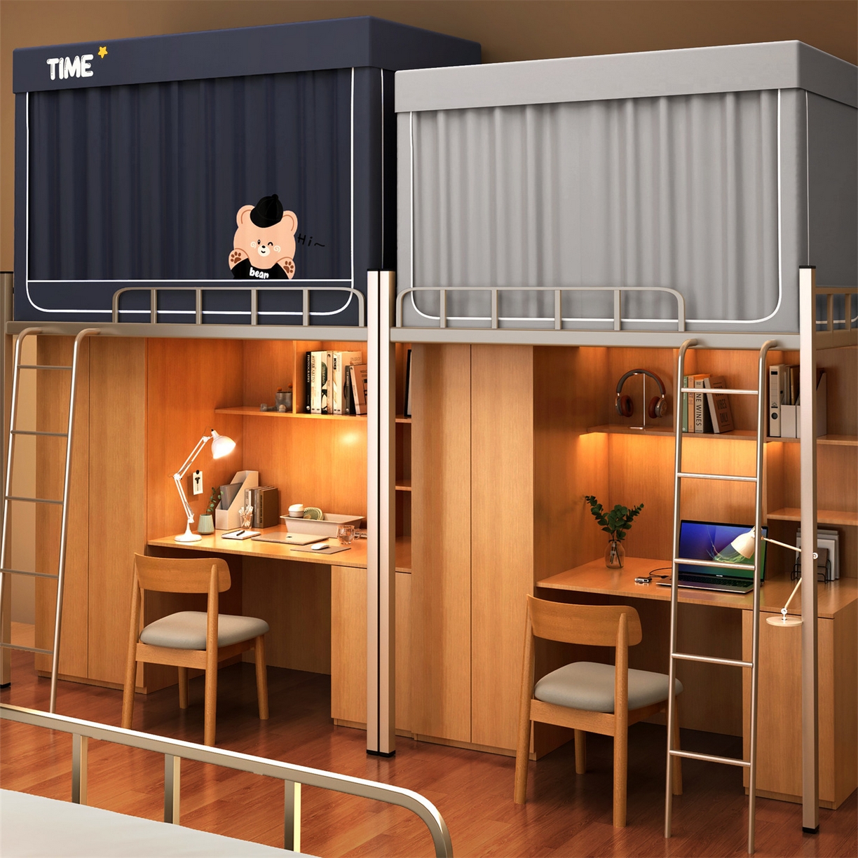 91家纺网 家纺一手货源 找家纺 佳梦家纺 2025新款学生坐床烫画蚊帐 黑色小熊