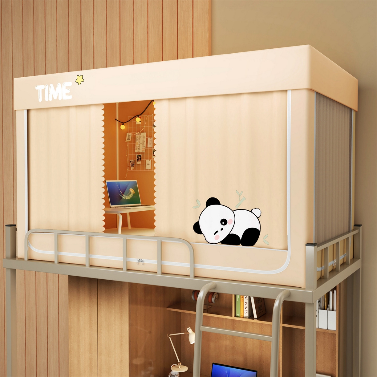 91家纺网 家纺一手货源 找家纺 佳梦家纺 2025新款学生坐床烫画蚊帐 熊猫花花