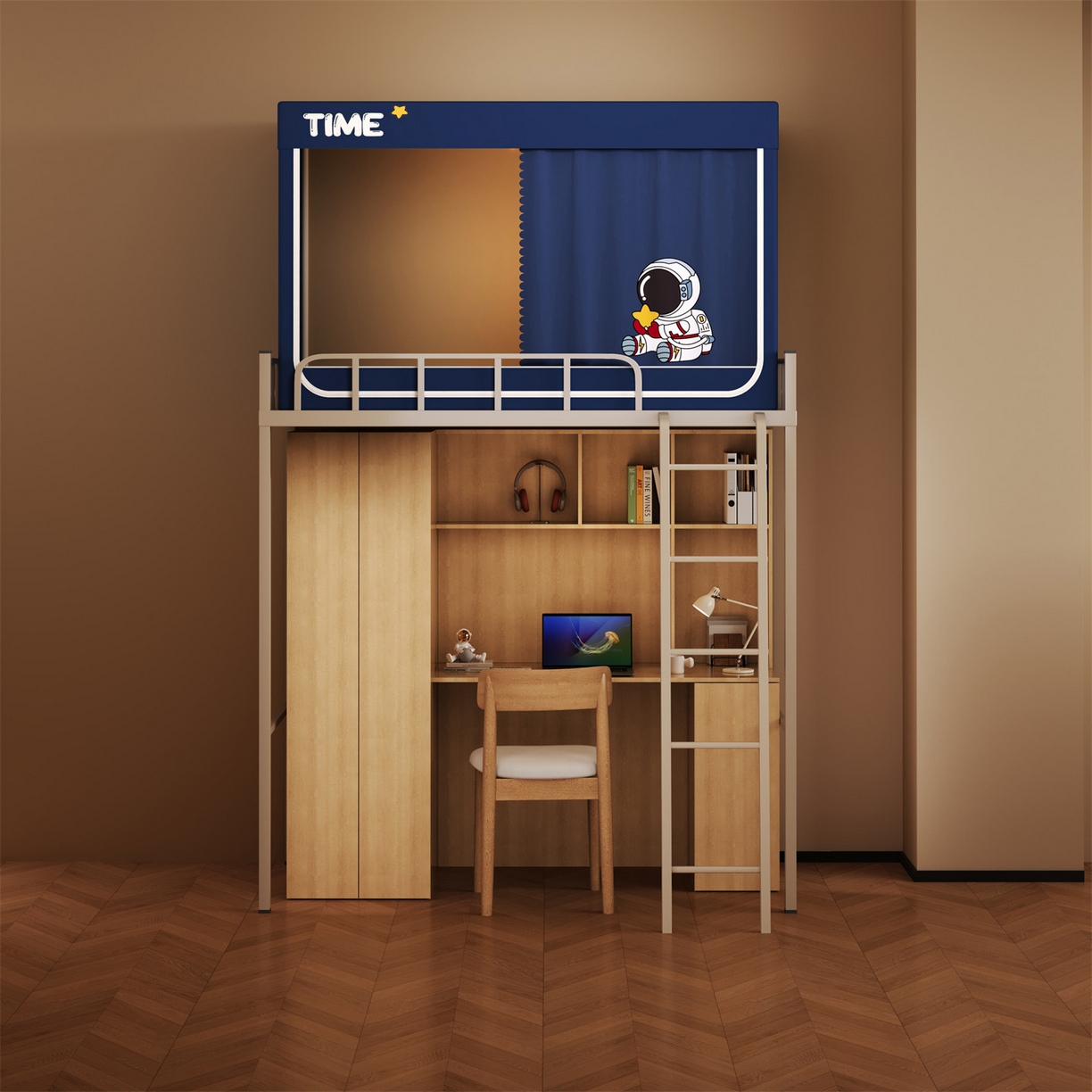 91家纺网 家纺一手货源 找家纺 佳梦家纺 2025新款学生坐床烫画蚊帐 宇航员-藏青