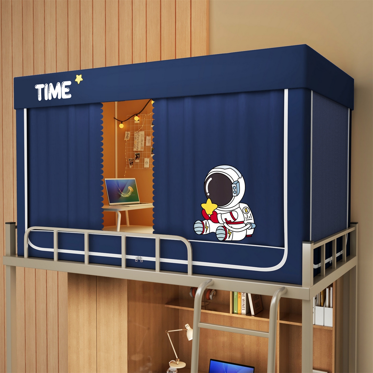 91家纺网 家纺一手货源 找家纺 佳梦家纺 2025新款学生坐床烫画蚊帐 宇航员-藏青