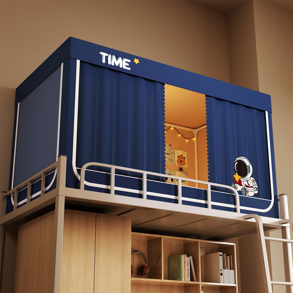 91家纺网 家纺一手货源 找家纺 佳梦家纺 2025新款学生坐床烫画蚊帐 宇航员-藏青