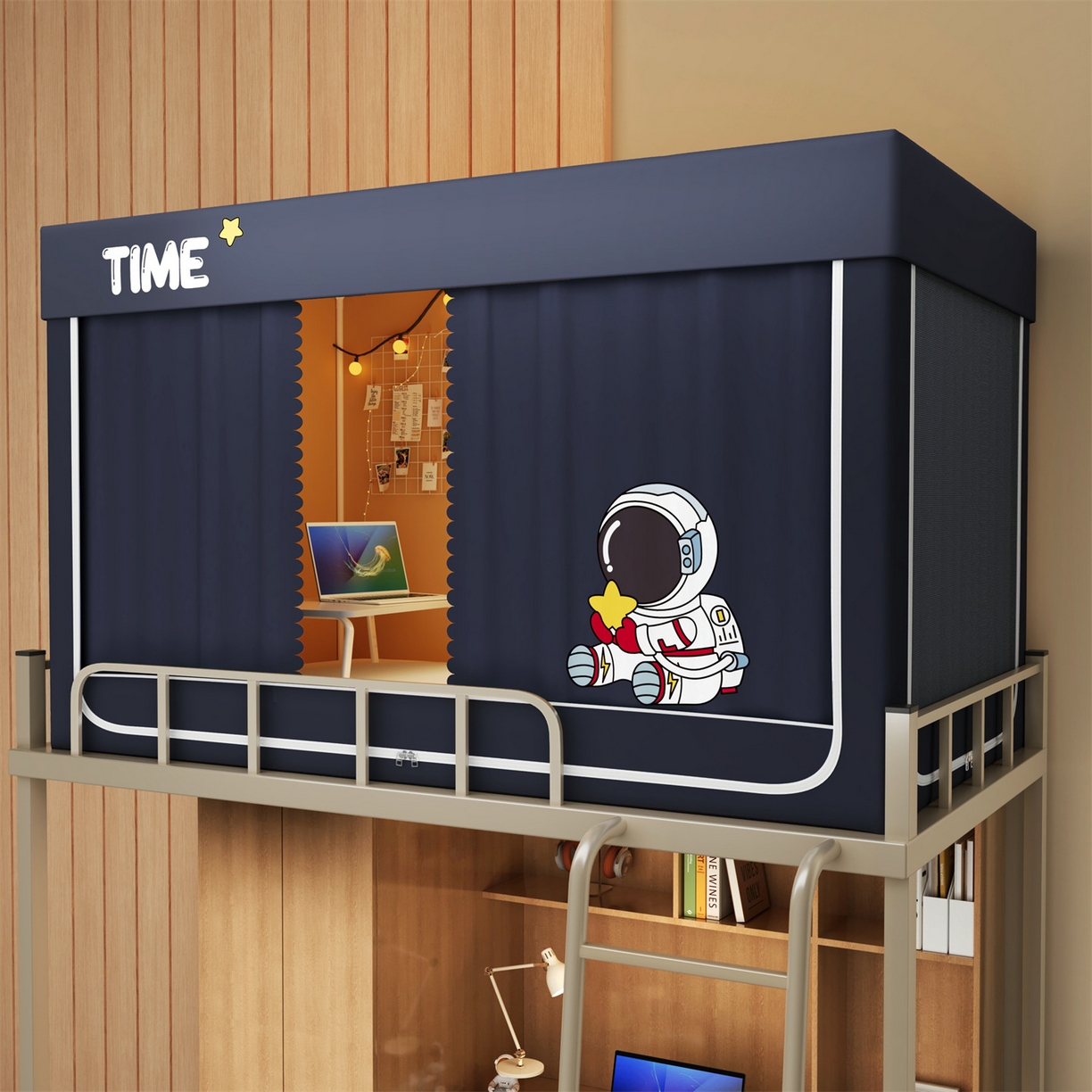 91家纺网 家纺一手货源 找家纺 佳梦家纺 2025新款学生坐床烫画蚊帐 宇航员-深灰