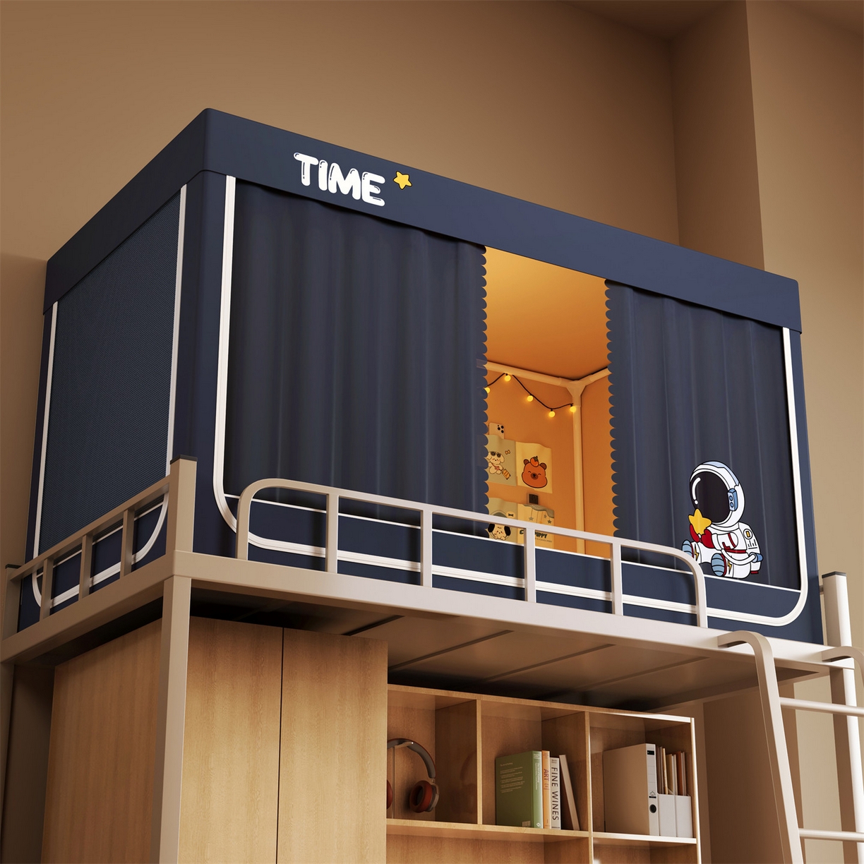 91家纺网 家纺一手货源 找家纺 佳梦家纺 2025新款学生坐床烫画蚊帐 宇航员-深灰