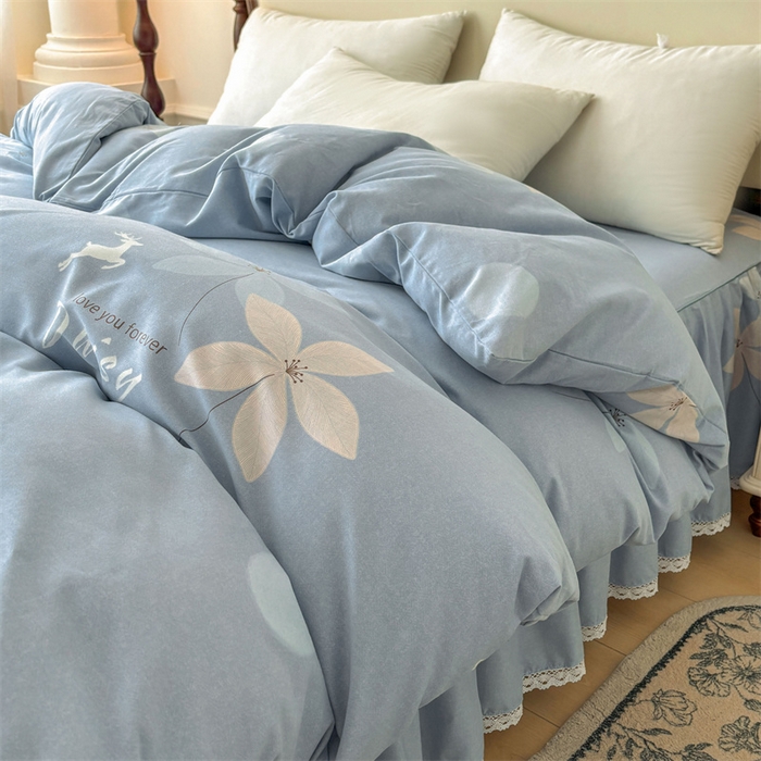91家纺网 家纺一手货源 找家纺 缦彩 （支持一件定制）2024新款全棉被套加厚生态磨毛学生单被套纯棉被罩 幽诺花梦-蓝