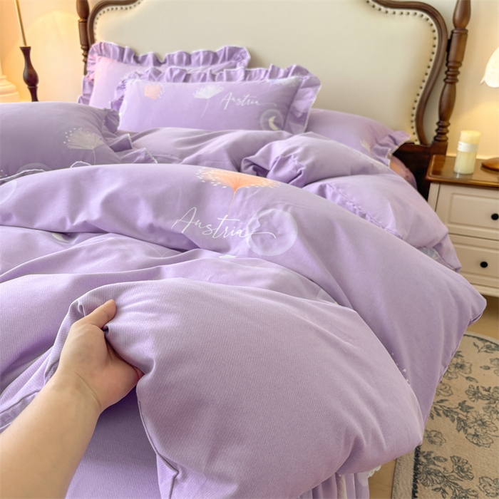 91家纺网 家纺一手货源 找家纺 缦彩 （支持一件定制）2024新款全棉被套加厚生态磨毛学生单被套纯棉被罩 花信光夕-紫