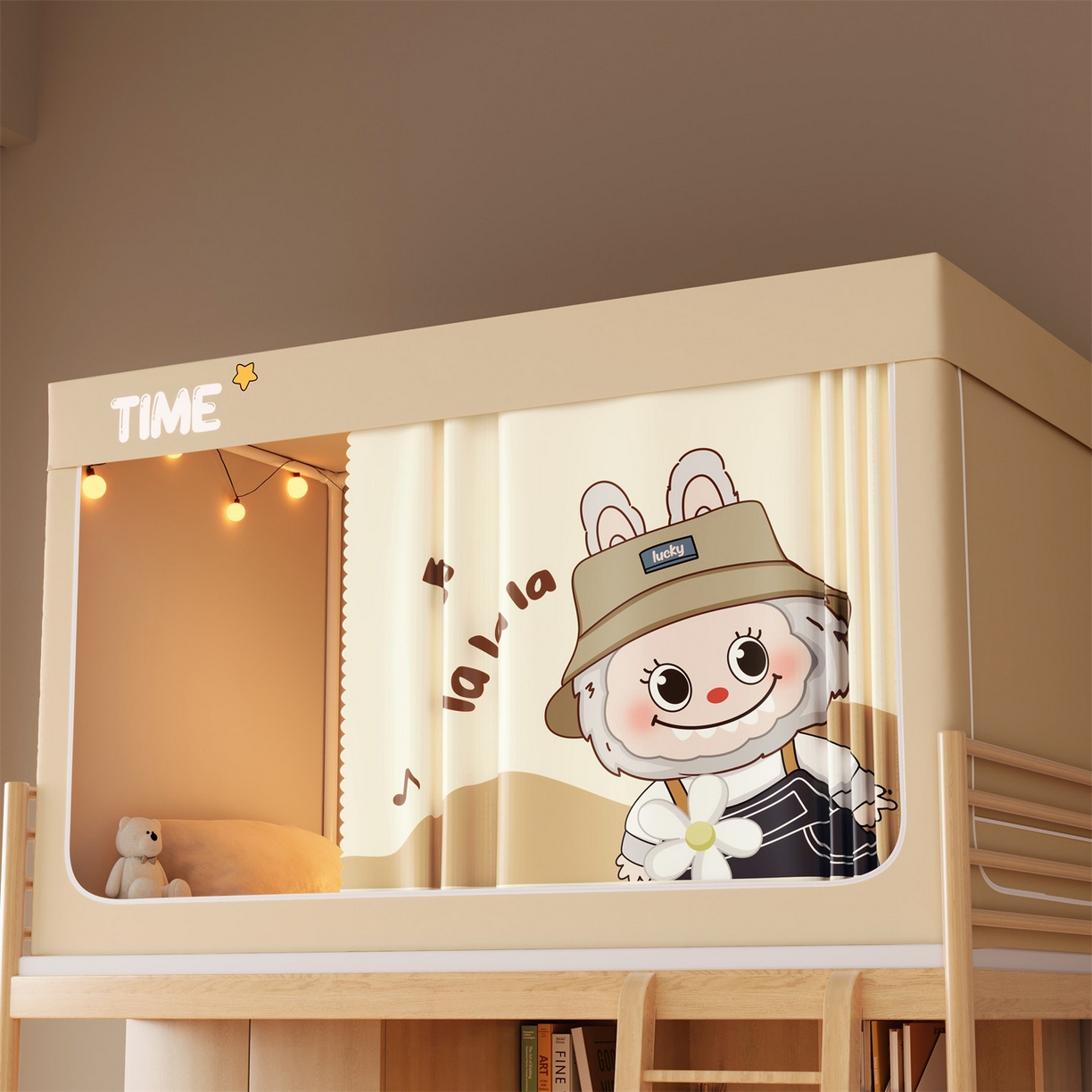 91家纺网 家纺一手货源 找家纺 佳梦家纺 2025新款学生坐床蚊帐-印花系列 春天咘咘-米