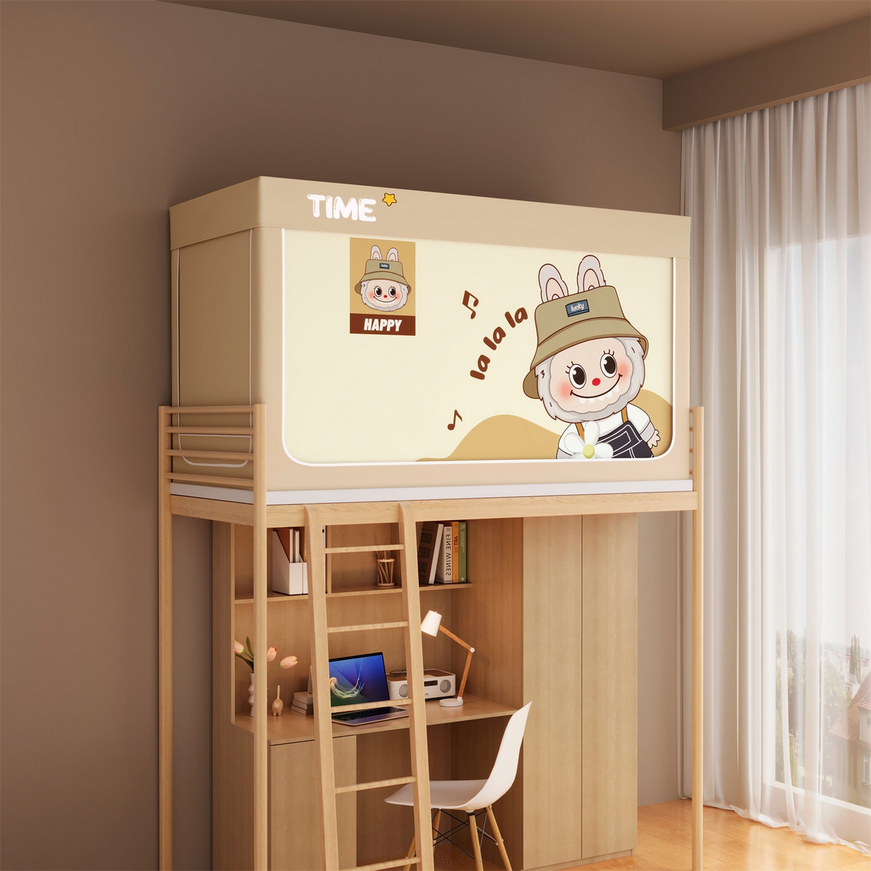 91家纺网 家纺一手货源 找家纺 佳梦家纺 2025新款学生坐床蚊帐-印花系列 春天咘咘-米