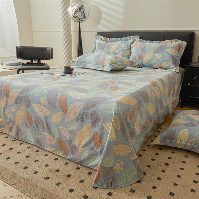 91家纺网 家纺一手货源 找家纺 缦彩 （支持一件定制）2024新款全棉被套加厚生态磨毛学生单被套纯棉被罩 春熙-蓝