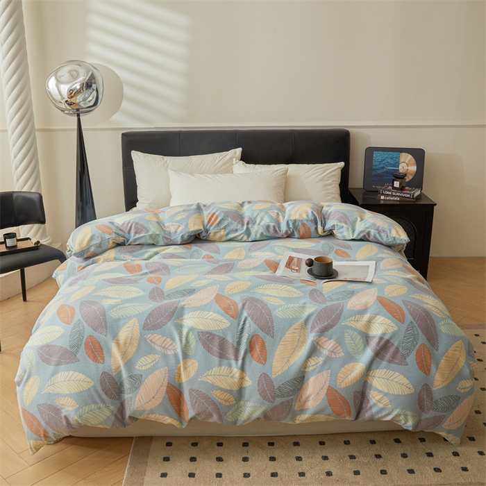 91家纺网 家纺一手货源 找家纺 缦彩 （支持一件定制）2024新款全棉被套加厚生态磨毛学生单被套纯棉被罩 春熙-蓝