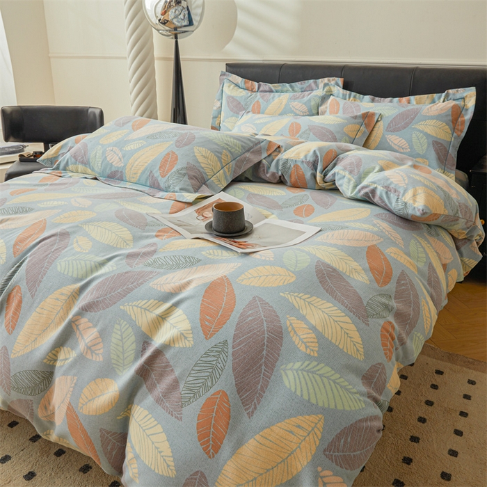 91家纺网 家纺一手货源 找家纺 缦彩 （支持一件定制）2024新款全棉被套加厚生态磨毛学生单被套纯棉被罩 春熙-蓝