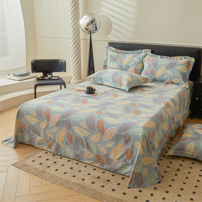 91家纺网 家纺一手货源 找家纺 缦彩 （支持一件定制）2024新款全棉被套加厚生态磨毛学生单被套纯棉被罩 春熙-蓝