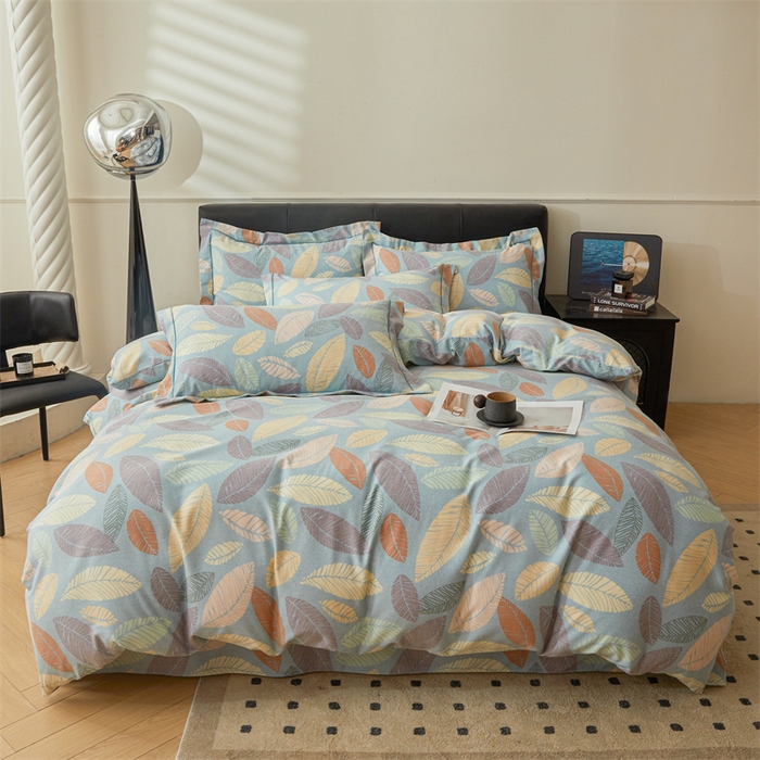 91家纺网 家纺一手货源 找家纺 缦彩 （支持一件定制）2024新款全棉被套加厚生态磨毛学生单被套纯棉被罩 春熙-蓝