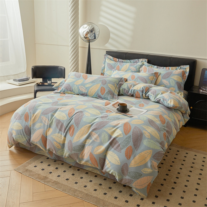 91家纺网 家纺一手货源 找家纺 缦彩 （支持一件定制）2024新款全棉被套加厚生态磨毛学生单被套纯棉被罩 春熙-蓝