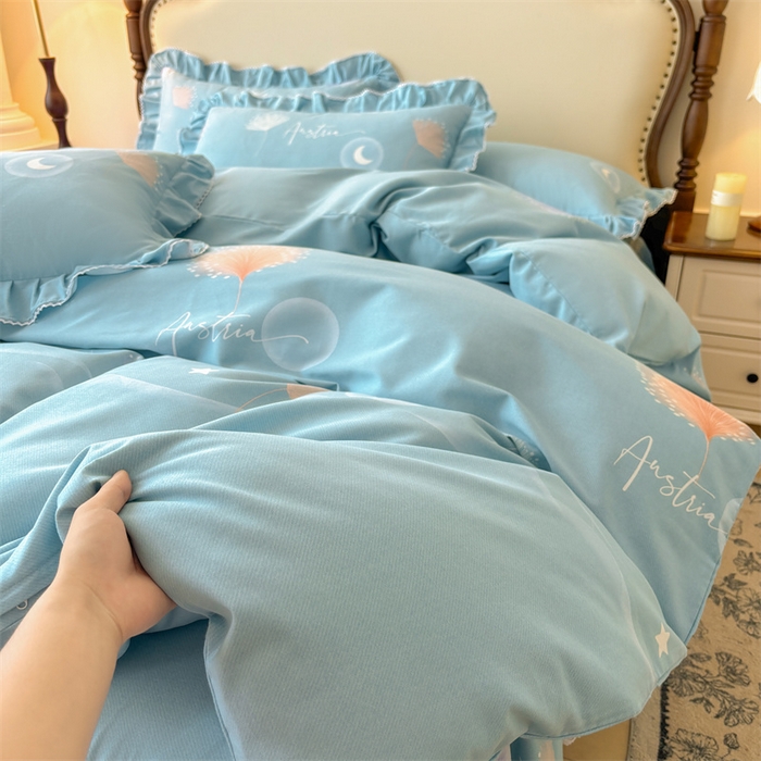 91家纺网 家纺一手货源 找家纺 缦彩 （支持一件定制）2024新款全棉被套加厚生态磨毛学生单被套纯棉被罩 花信光夕-蓝