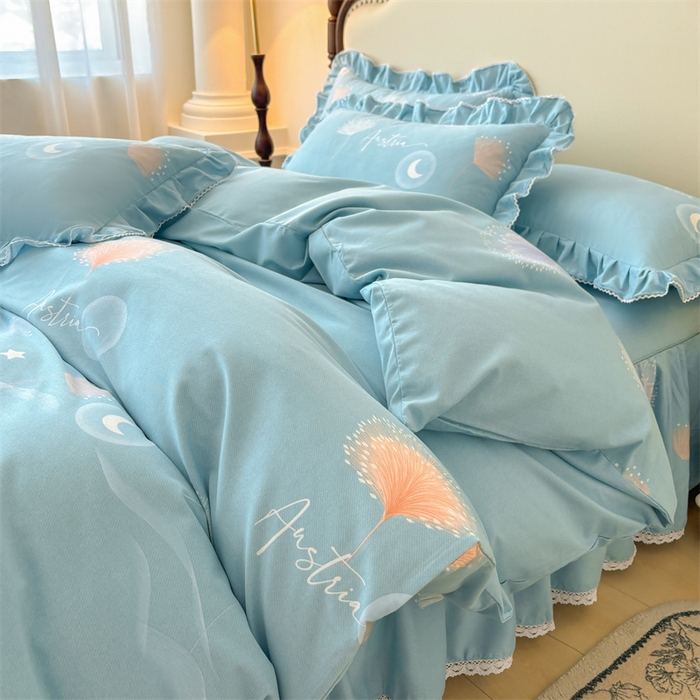 91家纺网 家纺一手货源 找家纺 缦彩 （支持一件定制）2024新款全棉被套加厚生态磨毛学生单被套纯棉被罩 花信光夕-蓝