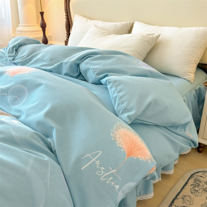 91家纺网 家纺一手货源 找家纺 缦彩 （支持一件定制）2024新款全棉被套加厚生态磨毛学生单被套纯棉被罩 花信光夕-蓝