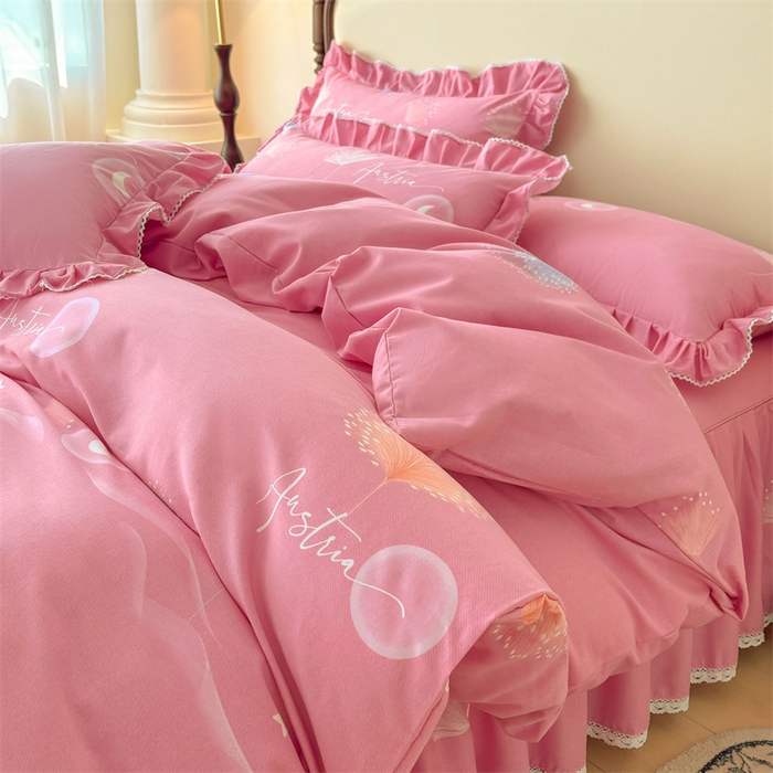 91家纺网 家纺一手货源 找家纺 缦彩 （支持一件定制）2024新款全棉被套加厚生态磨毛学生单被套纯棉被罩 花信光夕粉