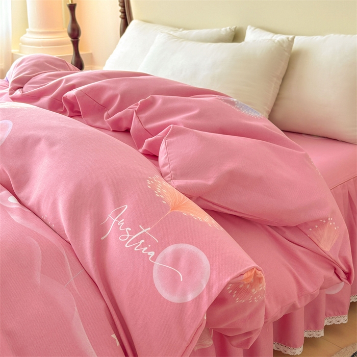 91家纺网 家纺一手货源 找家纺 缦彩 （支持一件定制）2024新款全棉被套加厚生态磨毛学生单被套纯棉被罩 花信光夕粉