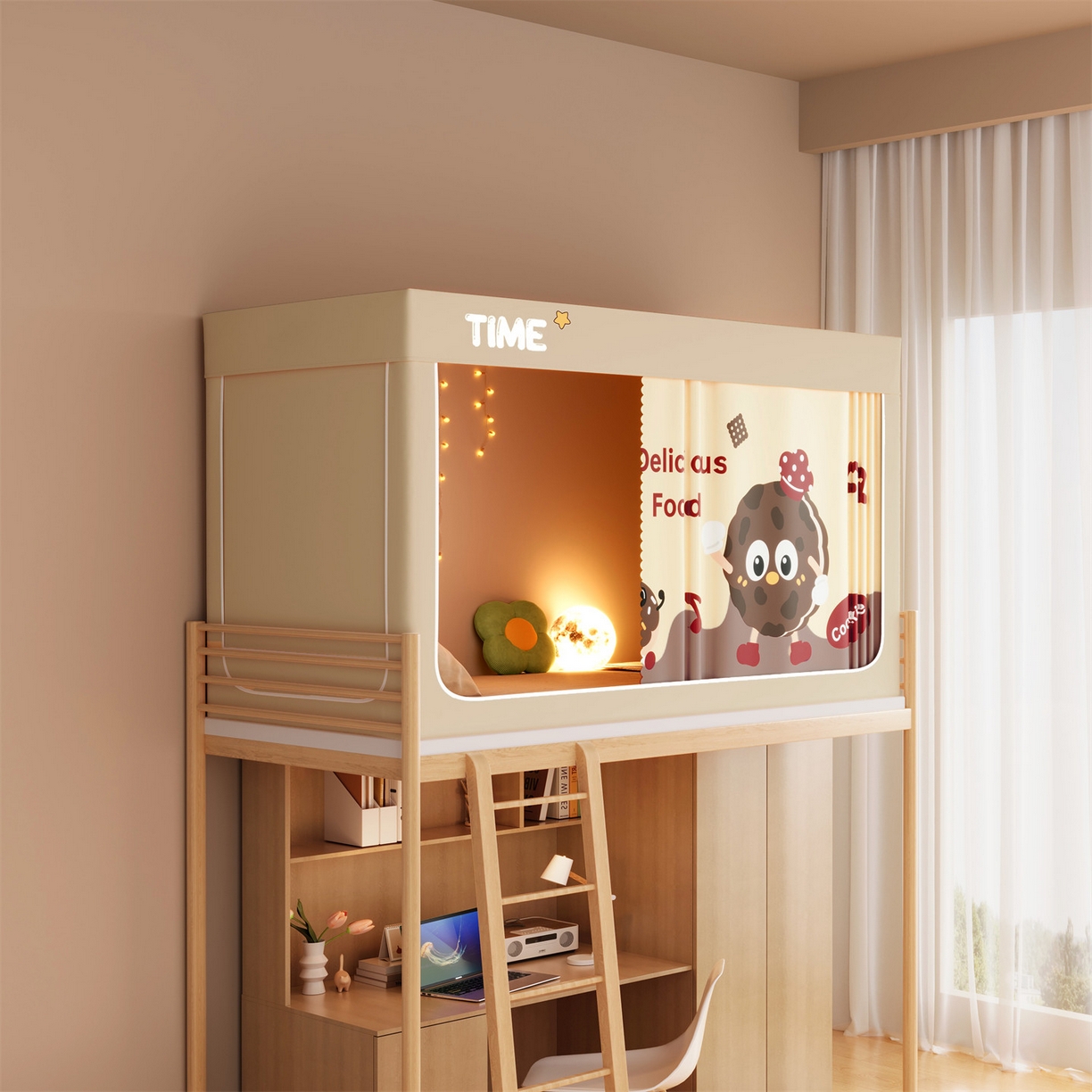 91家纺网 家纺一手货源 找家纺 佳梦家纺 2025新款学生坐床蚊帐-印花系列 甜甜圈家族