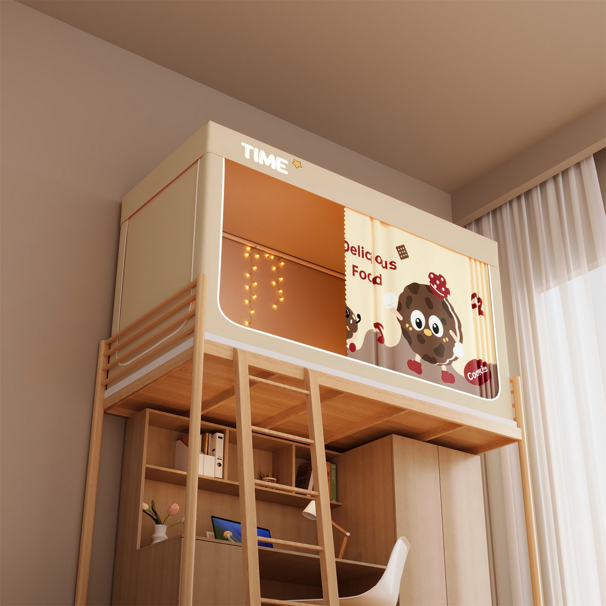 91家纺网 家纺一手货源 找家纺 佳梦家纺 2025新款学生坐床蚊帐-印花系列 甜甜圈家族