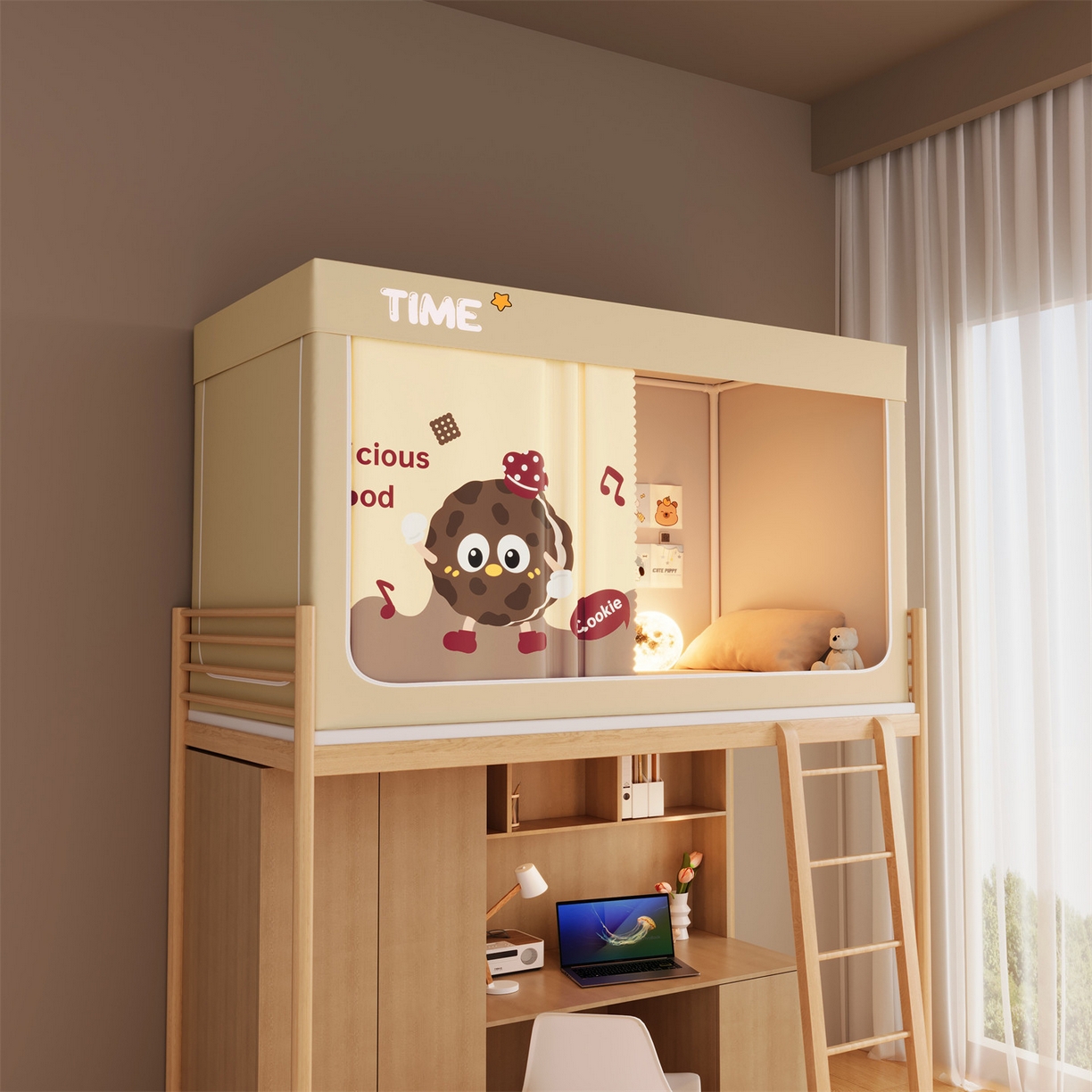 91家纺网 家纺一手货源 找家纺 佳梦家纺 2025新款学生坐床蚊帐-印花系列 甜甜圈家族