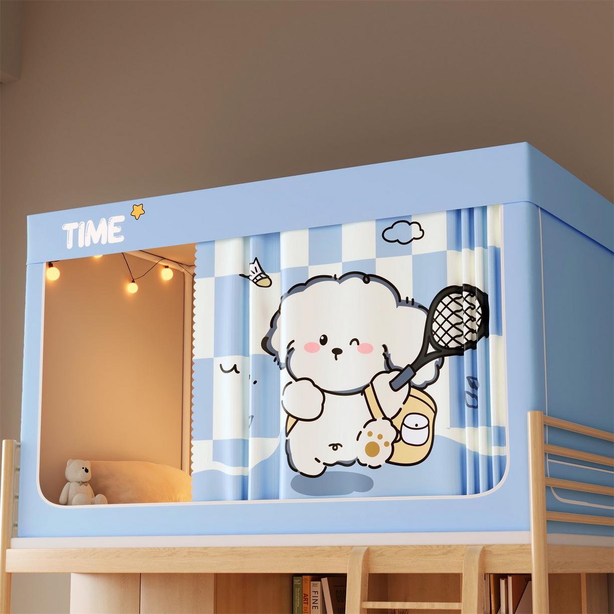 91家纺网 家纺一手货源 找家纺 佳梦家纺 2025新款学生坐床蚊帐-印花系列 网球小狗